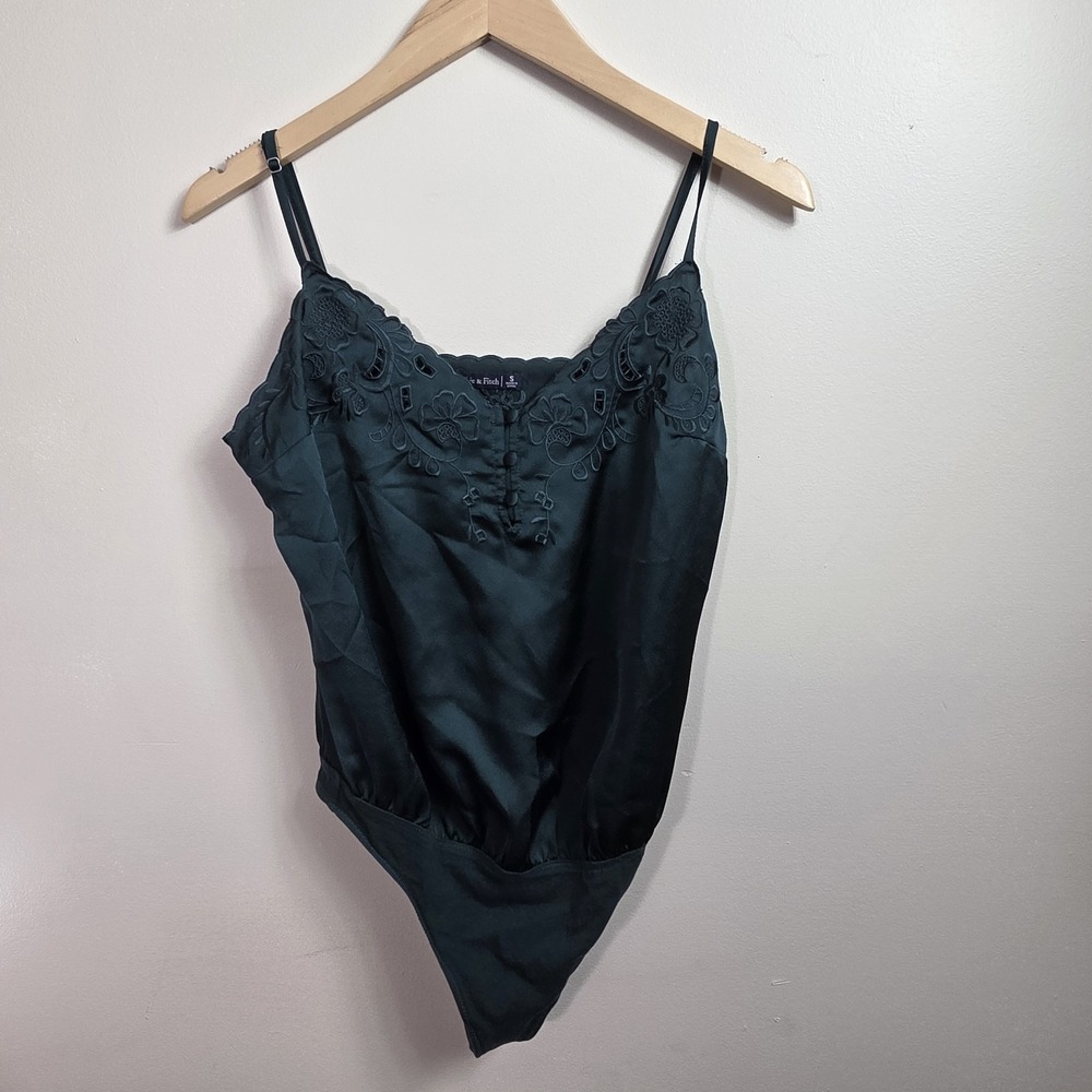 Abercrombie & Fitch Women's Satin Spaghetti Bodysuit Small Green